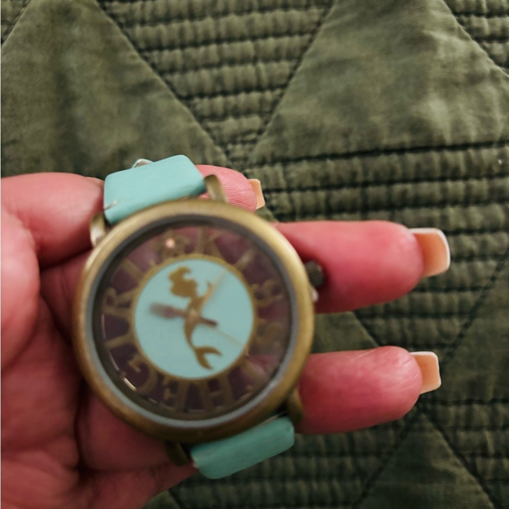 Aqua Mint Ariel Disney Round Face Watch with Gold